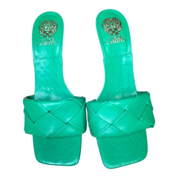 VINCE CAMUTO Brelaine Green Leather Sandal Heels - Size 9 1/2 - Picture 4 of 9
